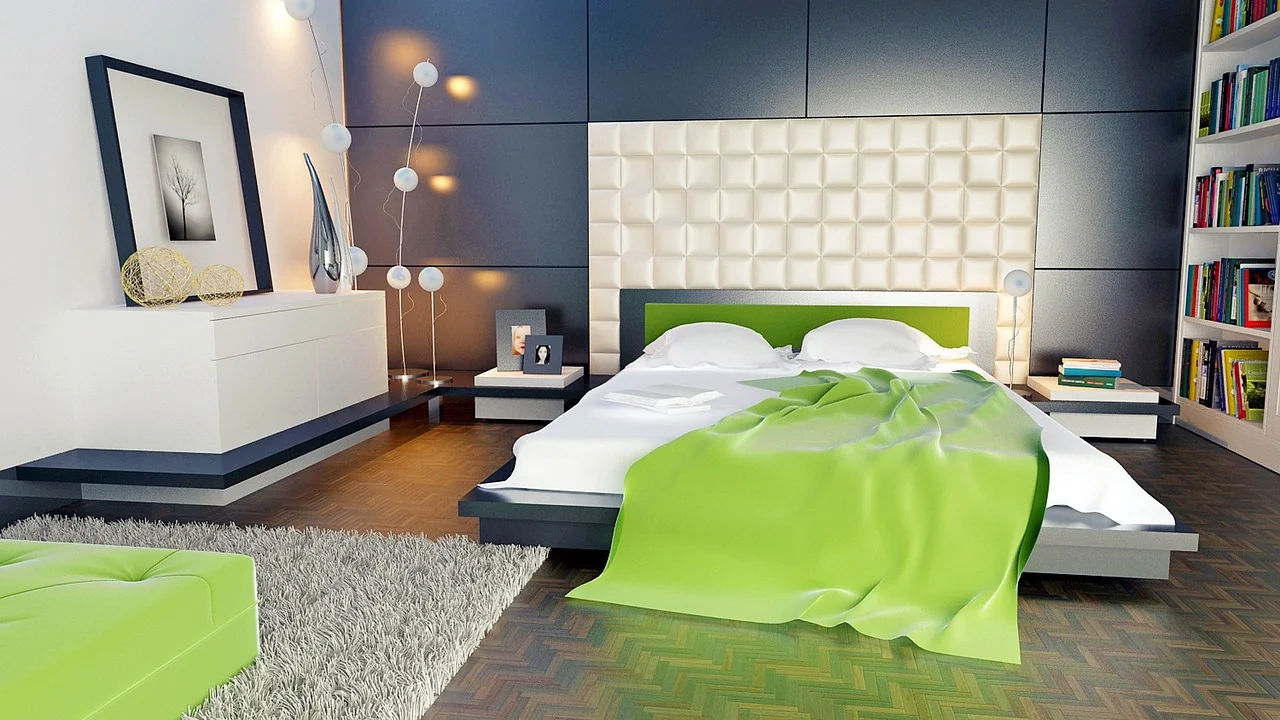 kamar tidur dengan panel dinding klasik