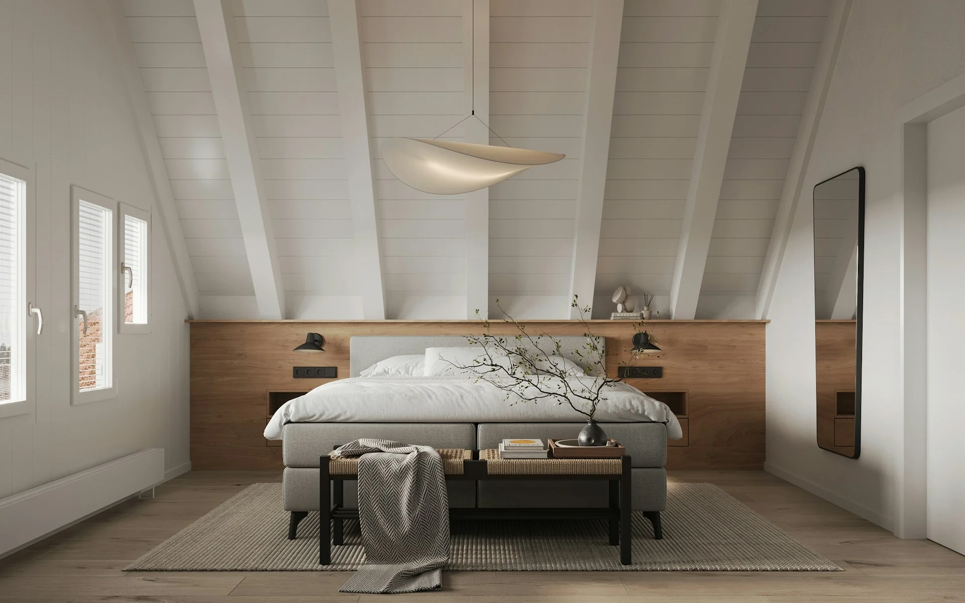 kamar tidur bergaya skandinavia serba terang